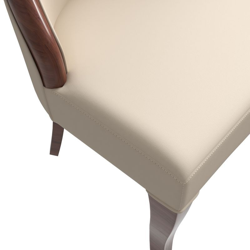 LeisureMod Novara Collection Modern Wooden Dining Chair in Light Toupe Closeup.