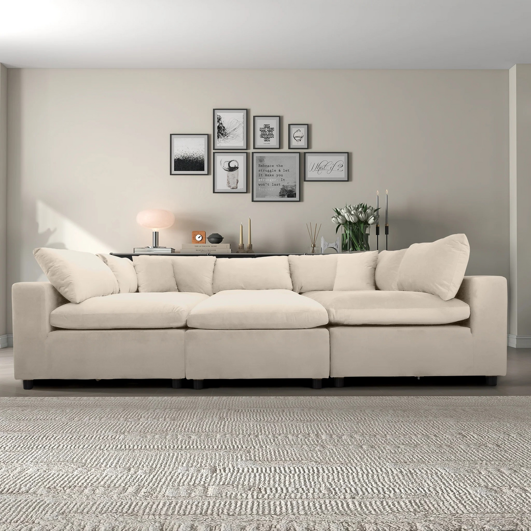 Hayward Ivory Velvet Modular Sectional Sofa Front Image.