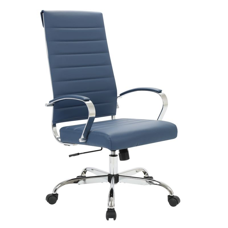 LeisureMod Benmar High-Back Leather Office Chair Navy Blue