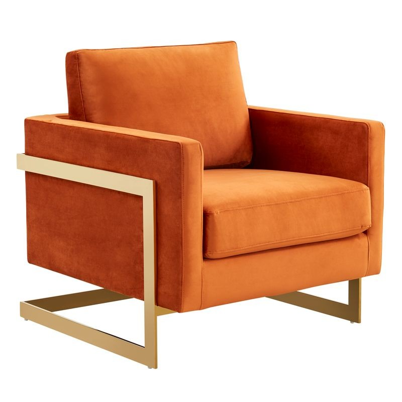 Lincoln Velvet Accent Armchair with Gold Frame Orange Marmalade