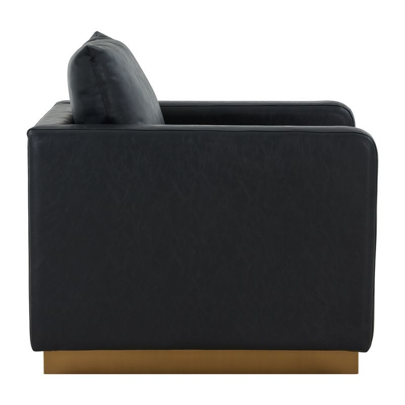 LeisureMod Nervo Faux Leather Accent Armchair with Gold Frame Black Side View.