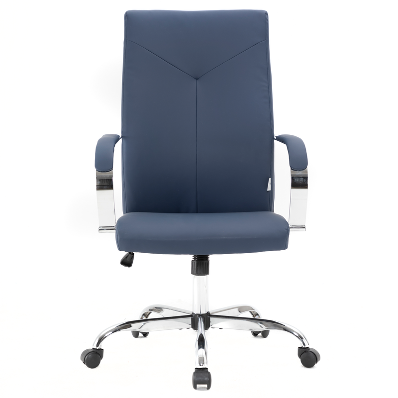 LeisureMod Sonora Modern High-Back Leather Office Chair Navy Blue Front View.