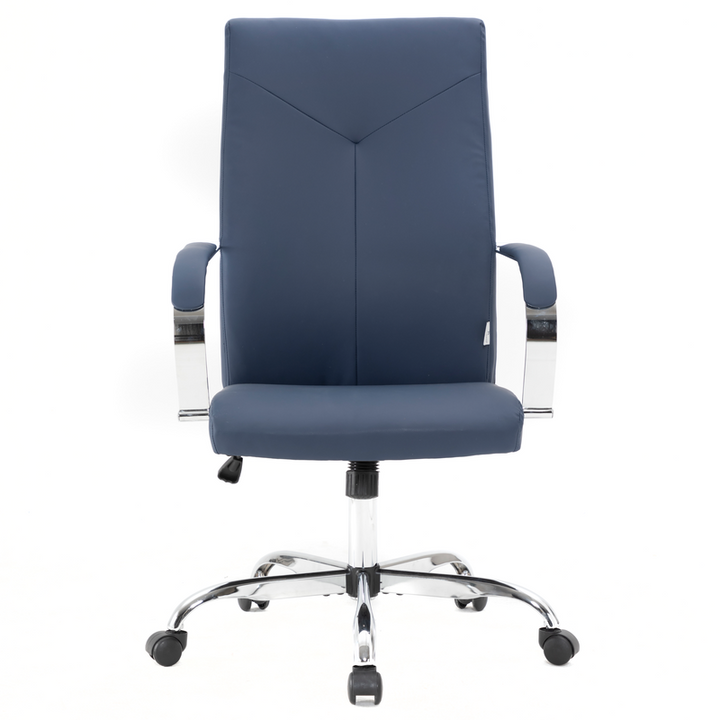 LeisureMod Sonora Modern High-Back Leather Office Chair Navy Blue Front View.
