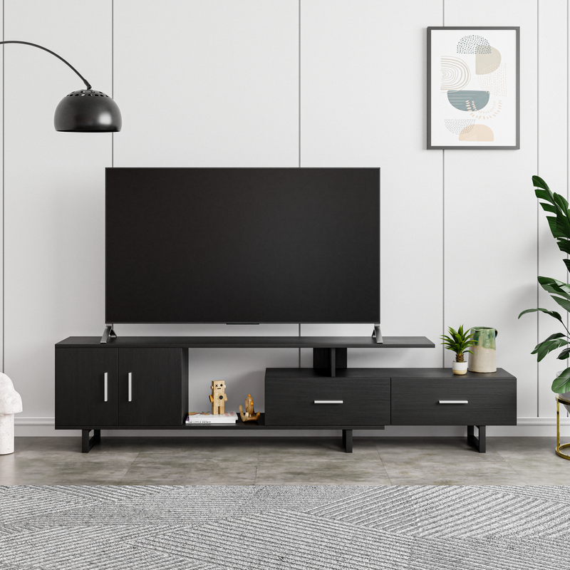 LeisureMod Avery Mid-Century Modern TV Stand with MDF Cabinet and Powder Coated Steel Legs Phantom Grey