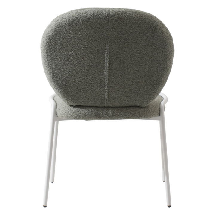 LeisureMod Mid-Century Modern Boucle Dining Chair with White Frame, Green Back View.