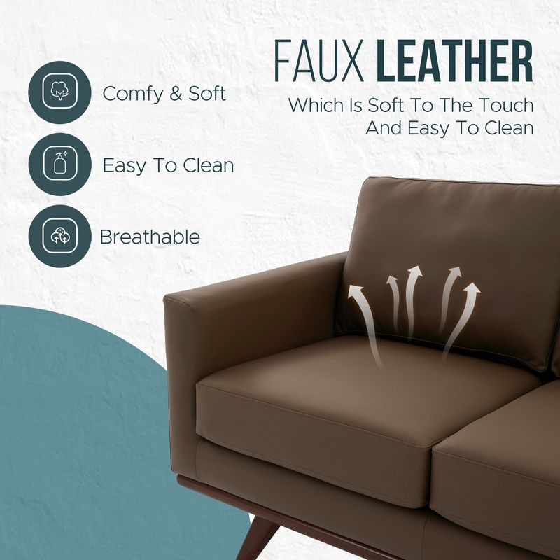 LeisureMod Chester Modern Faux Leather Loveseat in Taupe Leather Faux Leather Details.
