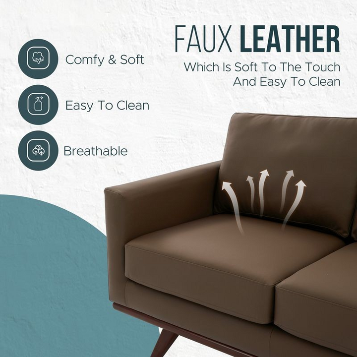 LeisureMod Chester Modern Faux Leather Loveseat in Taupe Leather Faux Leather Details.