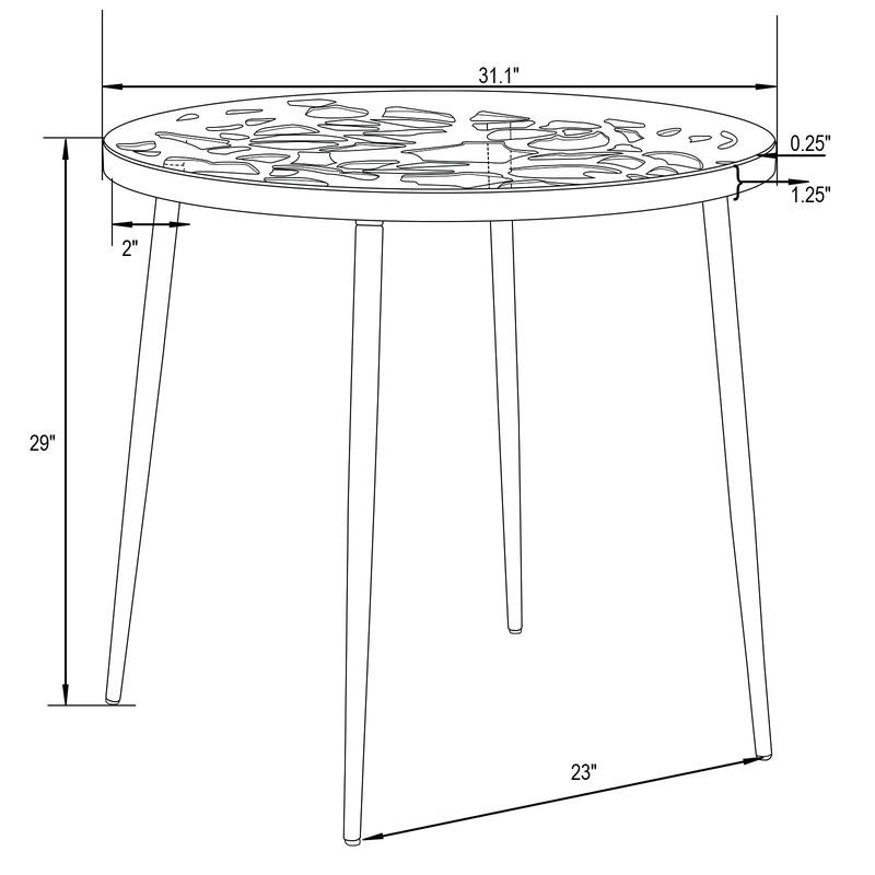 LeisureMod Devon Tree Design Glass Top Aluminum Base Indoor Outdoor Bistro Dining Table Black Dimensions.