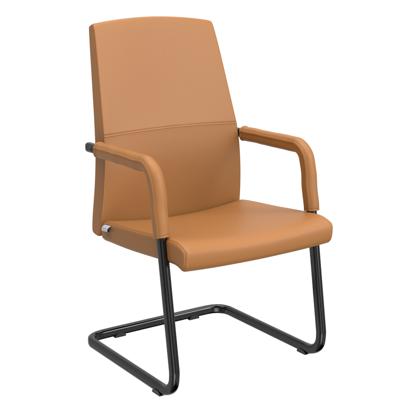 LeisureMod Evander Office Guest Chair in Acorn Brown Leather