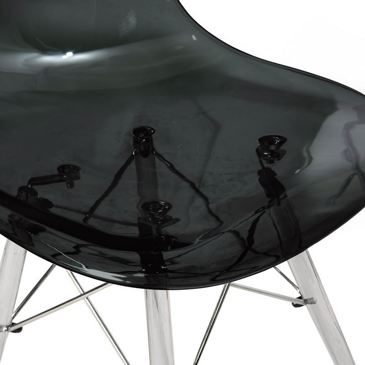 LeisureMod Dover Molded Side Chair with Acrylic Base Transparent Black Closeup.