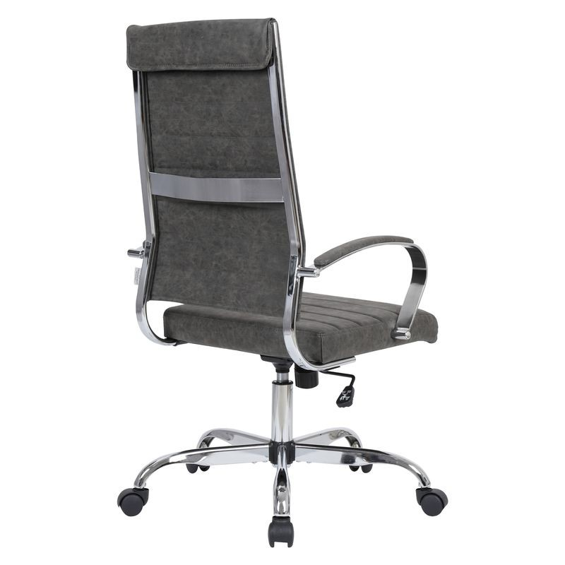 LeisureMod Benmar High-Back Leather Office Chair Charcoal Back View.