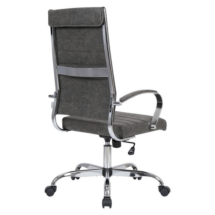 LeisureMod Benmar High-Back Leather Office Chair Charcoal Back View.