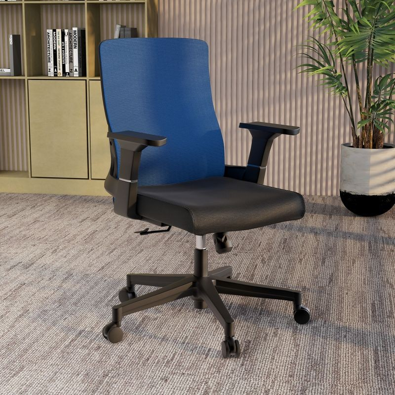 LeisureMod Office Brio Series Office Task Chair in Blue in Room.