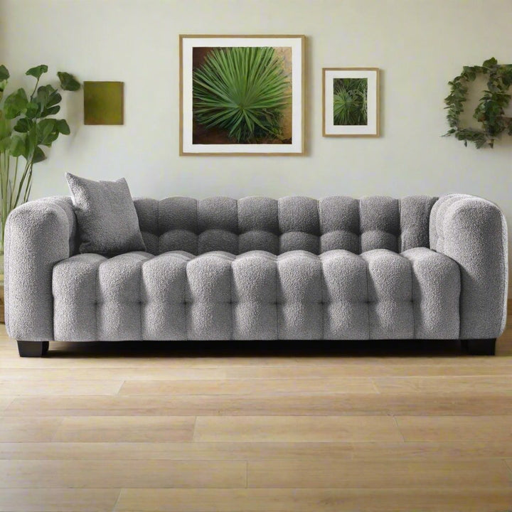 Eden Modern Tufted Chesterfield Boucle Fabric Sofa (Gray) Front View Photo