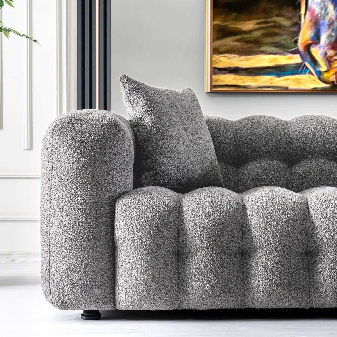 Eden Modern Tufted Chesterfield Boucle Fabric Sofa (Gray) Zoomed In