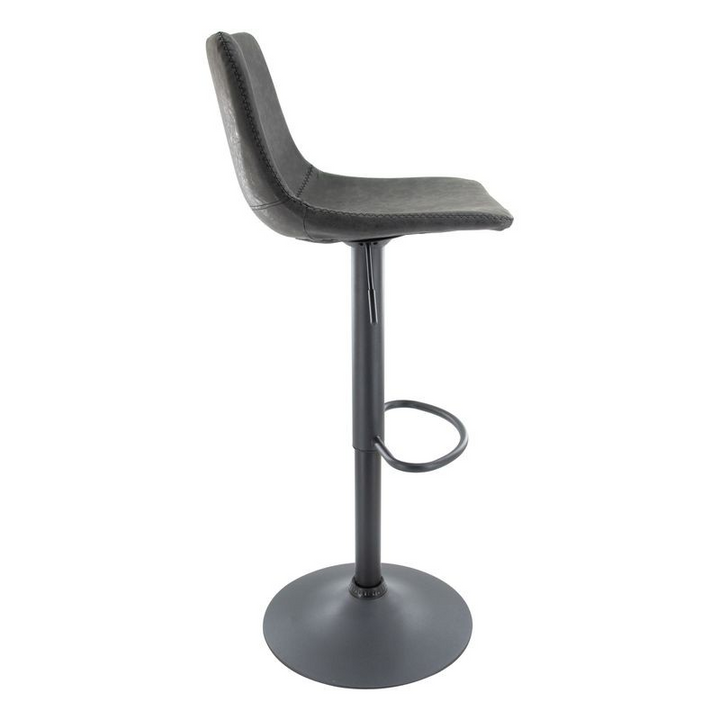 LeisureMod Tilbury Modern Adjustable Bar Stool with Footrest and 360-Degree Swivel in Charcoal Black Side View.