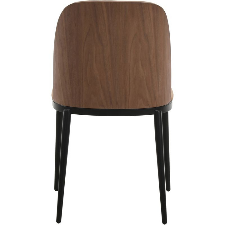 Leisuremod Tule Collection Dining Chair, Walnut Frame with Brown Leather Walnut/Brown Back View.