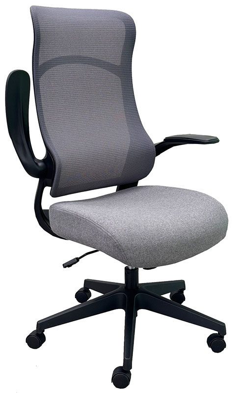 Mesh High Back Desk Chair with Flip Up Arms and Cloth Seat