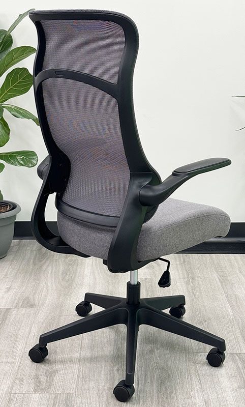 Mesh High Back Desk Chair with Flip Up Arms and Cloth Seat Back