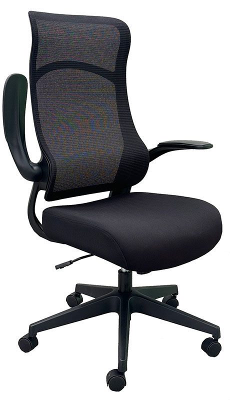 Mesh High Back Desk Chair with Flip Up Arms and Cloth Seat Black