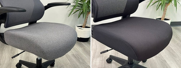 Mesh High Back Desk Chair with Flip Up Arms and Cloth Seat Zoomed Seats