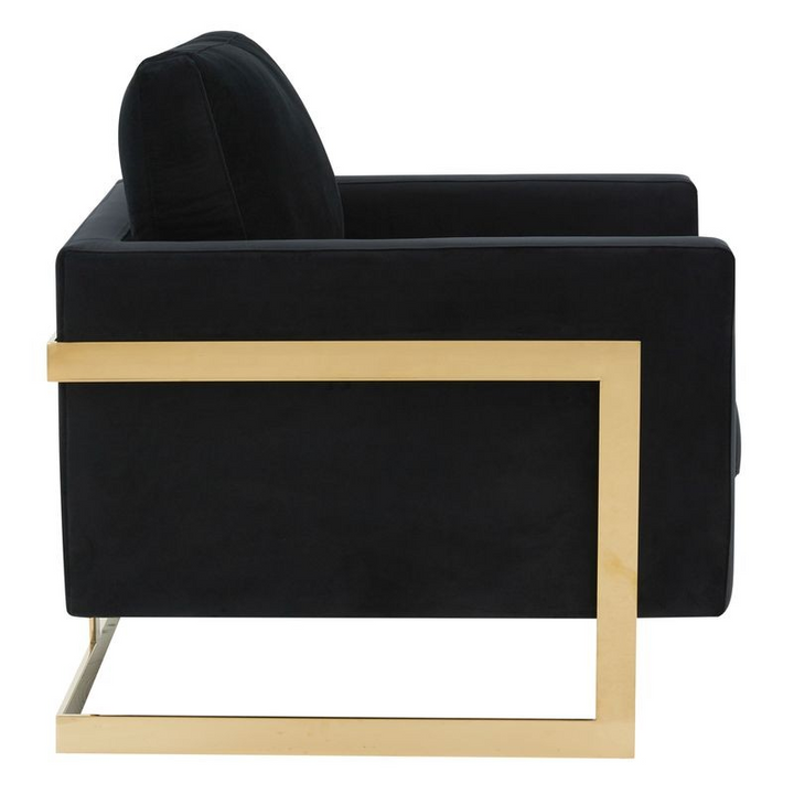 Lincoln Velvet Accent Armchair with Gold Frame Midnight Black Sde View