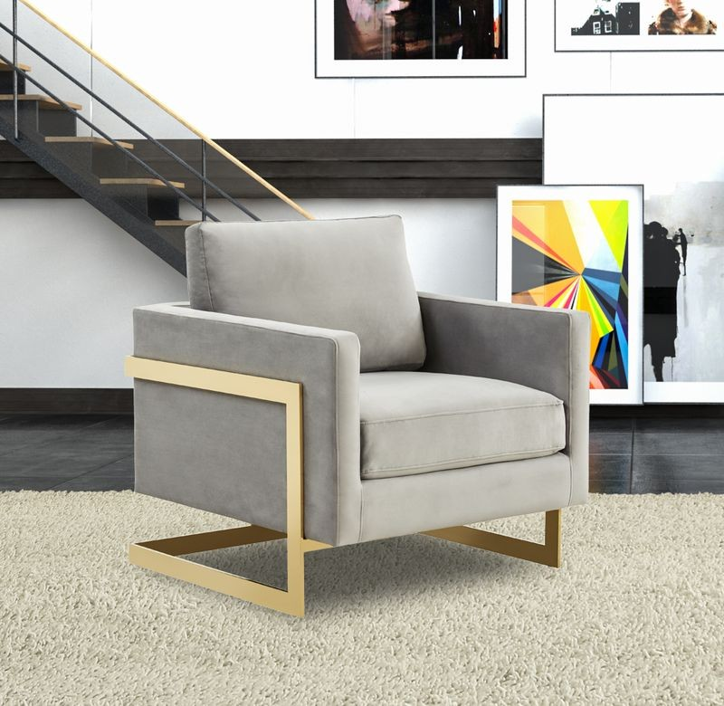 Lincoln Velvet Accent Armchair with Gold Frame Light Grey with Background