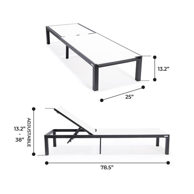 LeisureMod Marlin Patio Chaise Lounge Chair with Black Aluminum Frame White Dimensions.
