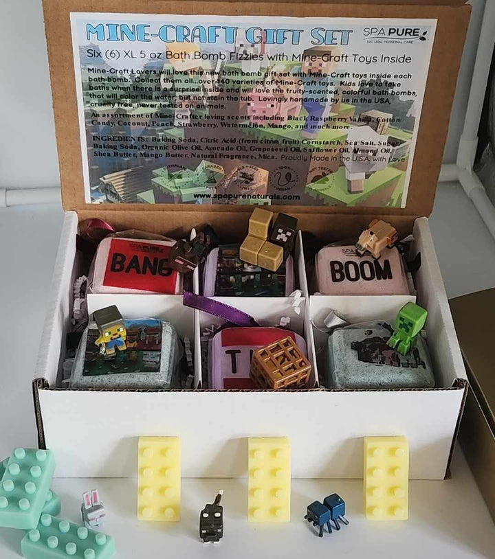 Bath Bombs for Kids with Mine Crafter Toys Inside - BANG - BOOM - TNT - Made in the USA, Natural Ingredients (6 Count) Pack of 1