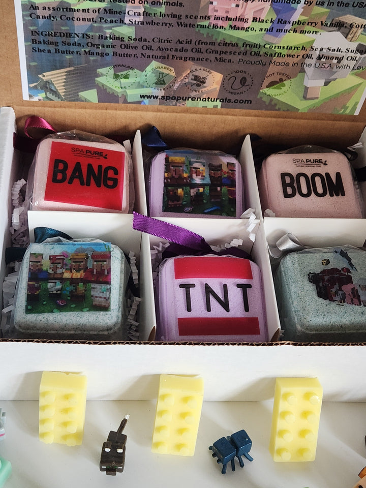 Bath Bombs for Kids with Mine Crafter Toys Inside - BANG - BOOM - TNT - Made in the USA, Natural Ingredients (6 Count) Pack of 1