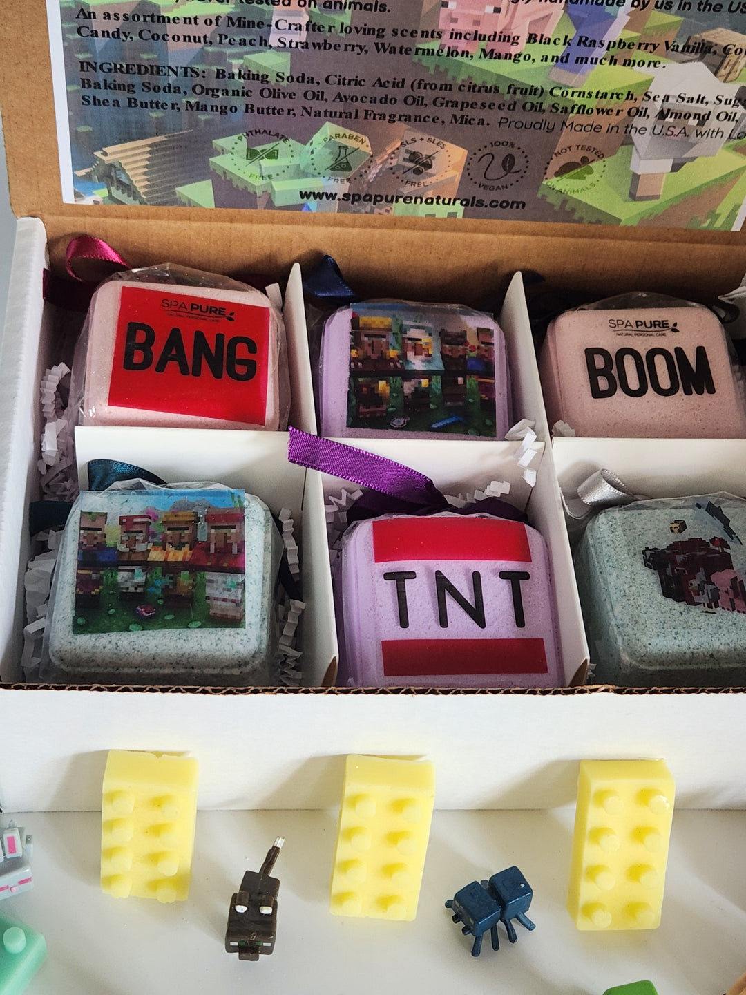Bath Bombs for Kids with Mine Crafter Toys Inside - BANG - BOOM - TNT - Made in the USA, Natural Ingredients (6 Count) Pack of 1