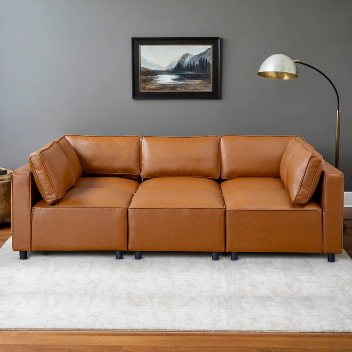 Reno Cognac Vegan Leather Modular Sofa