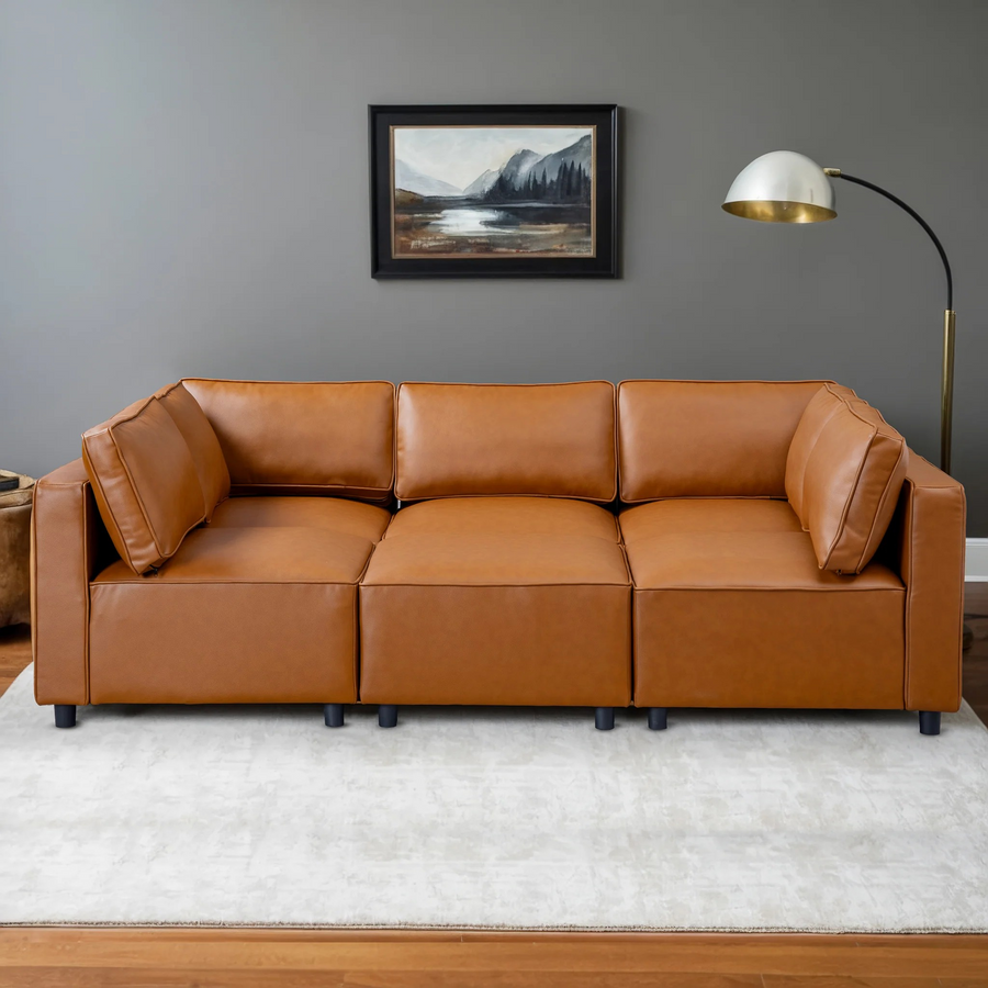Reno Cognac Vegan Leather Modular Sofa