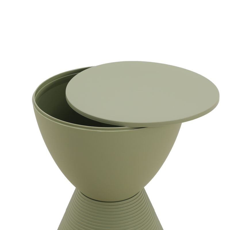 LeisureMod Modern Round Boyd Side Table Olive Green Opened.