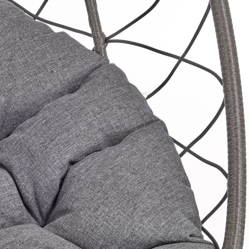 Leisuremod Summit Series Outdoor Egg Swing Chair in Black with Charcoal Cushions Zoomed In.