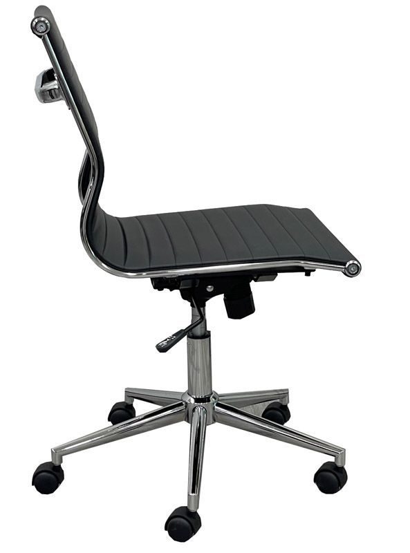 Modern Classic Armless Office Chair in Black Leather Side View