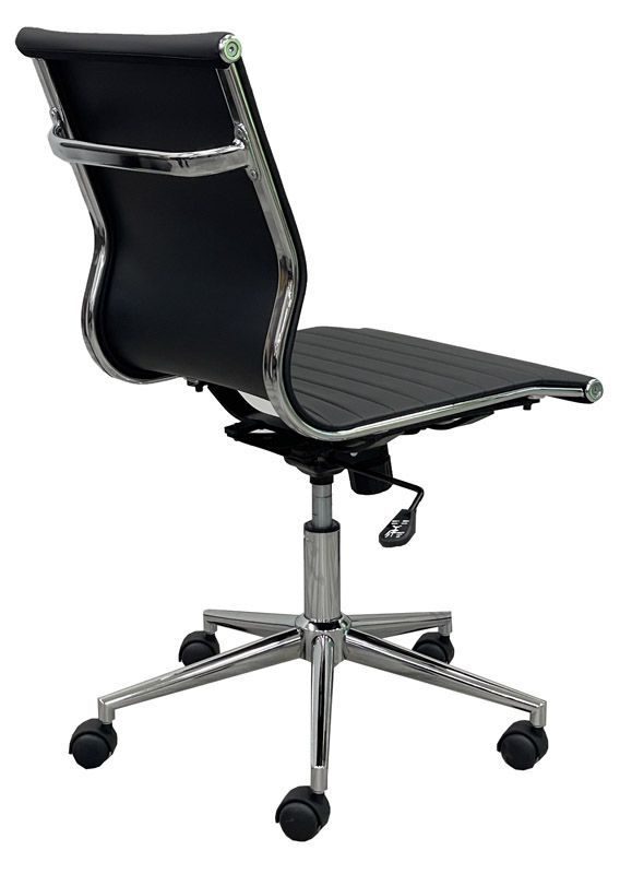 Modern Classic Armless Office Chair in Black Leather Back View