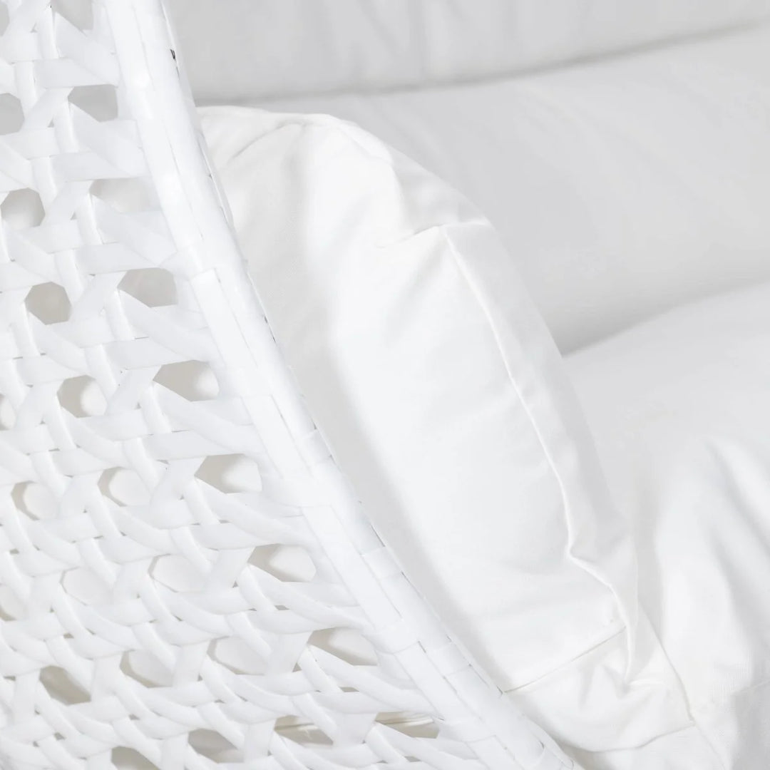 Modern Wicker Hanging Double Seater Egg Swing Chair White/White Closeup