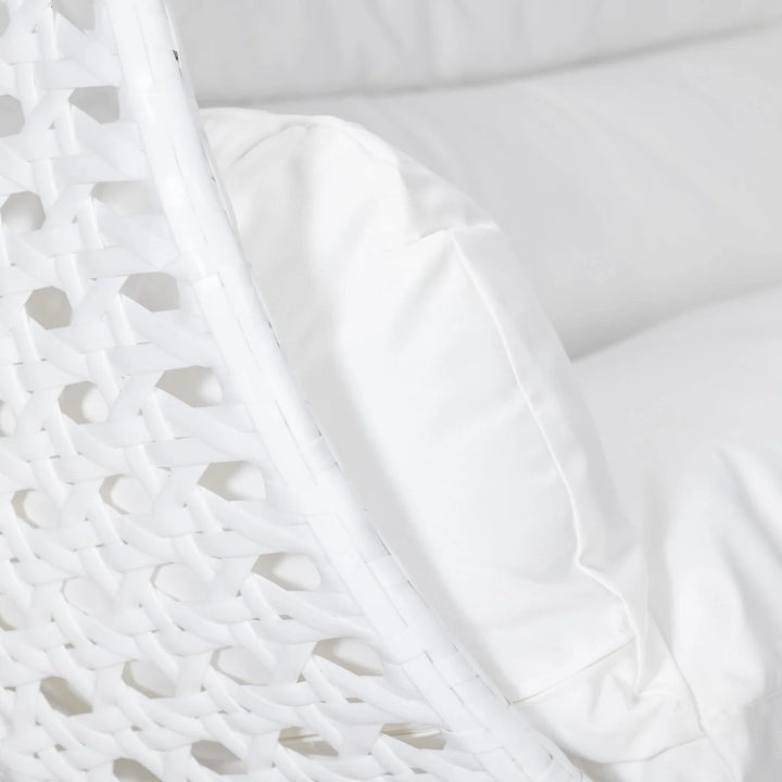 Modern Wicker Hanging Double Seater Egg Swing Chair White/White Closeup