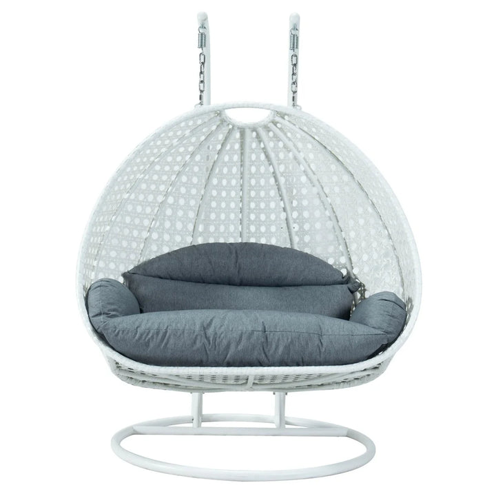 Modern Wicker Hanging Double Seater Egg Swing Chair White/Charcoal Blue Front View