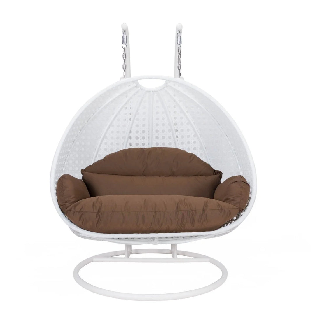 Modern Wicker Hanging Double Seater Egg Swing Chair White/Brown