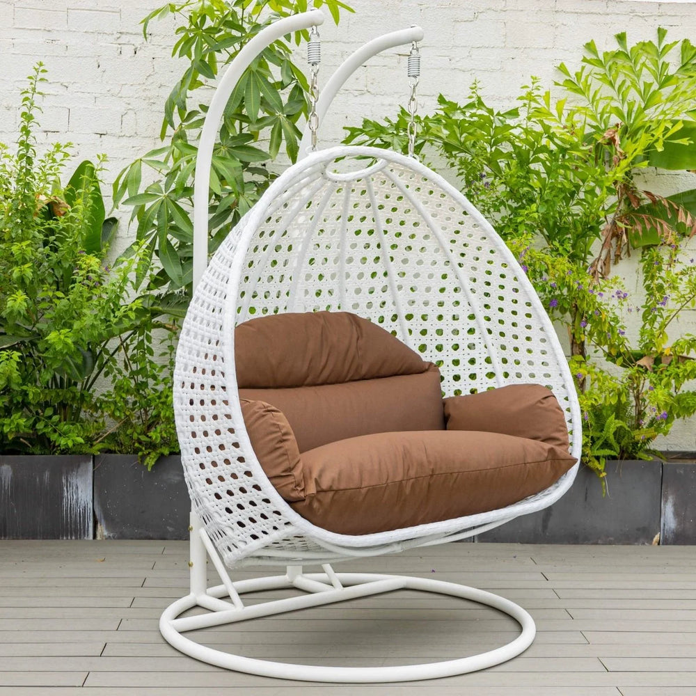 Modern Wicker Hanging Double Seater Egg Swing Chair White/Brown
