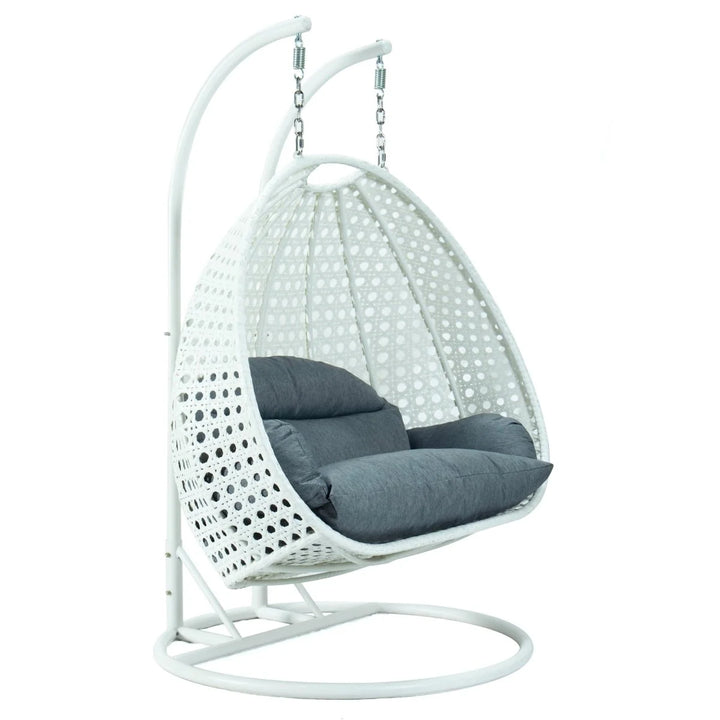 Modern Wicker Hanging Double Seater Egg Swing Chair White/Charcoal Blue