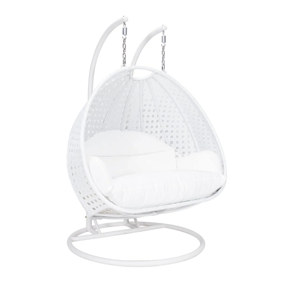 Modern Wicker Hanging Double Seater Egg Swing Chair White/White Photo2