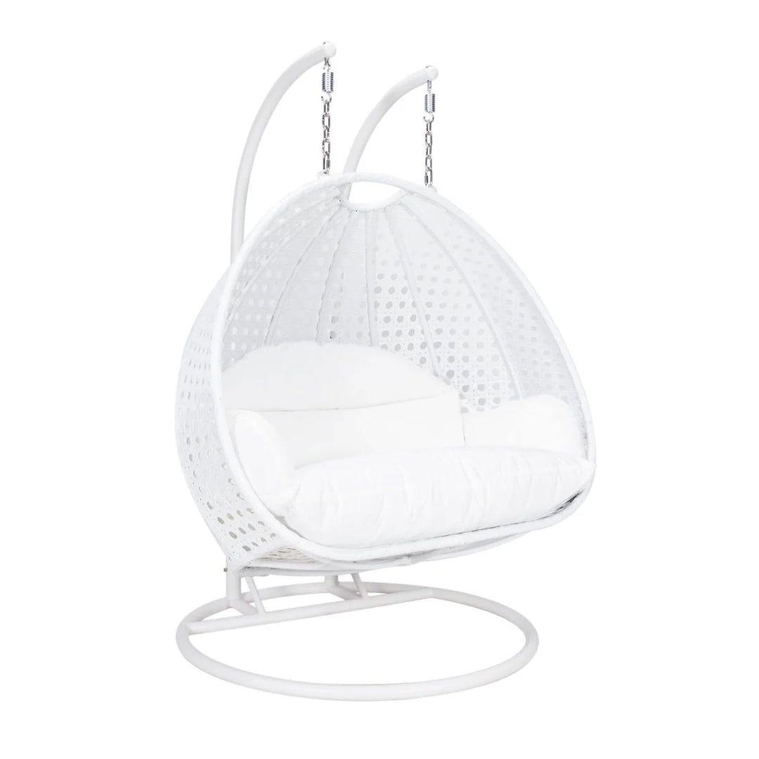 Modern Wicker Hanging Double Seater Egg Swing Chair White/White Photo2