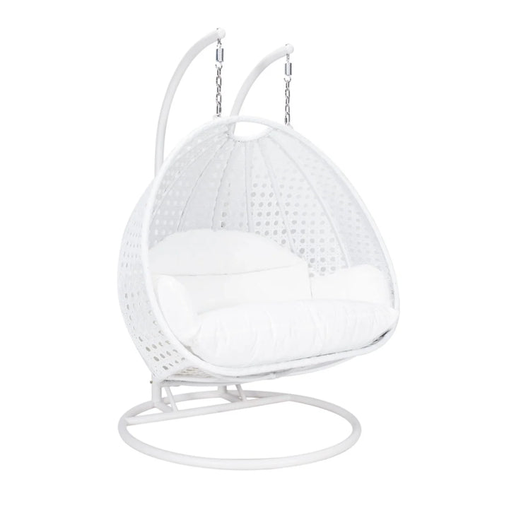 Modern Wicker Hanging Double Seater Egg Swing Chair White/White Photo2