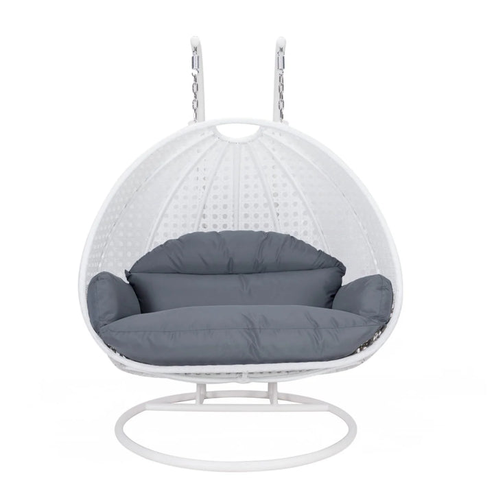 Modern Wicker Hanging Double Seater Egg Swing Chair White/Dark Grey Front View