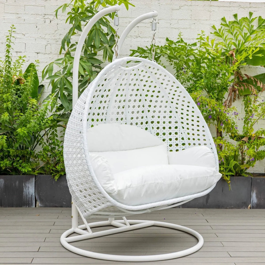 Modern Wicker Hanging Double Seater Egg Swing Chair White/White