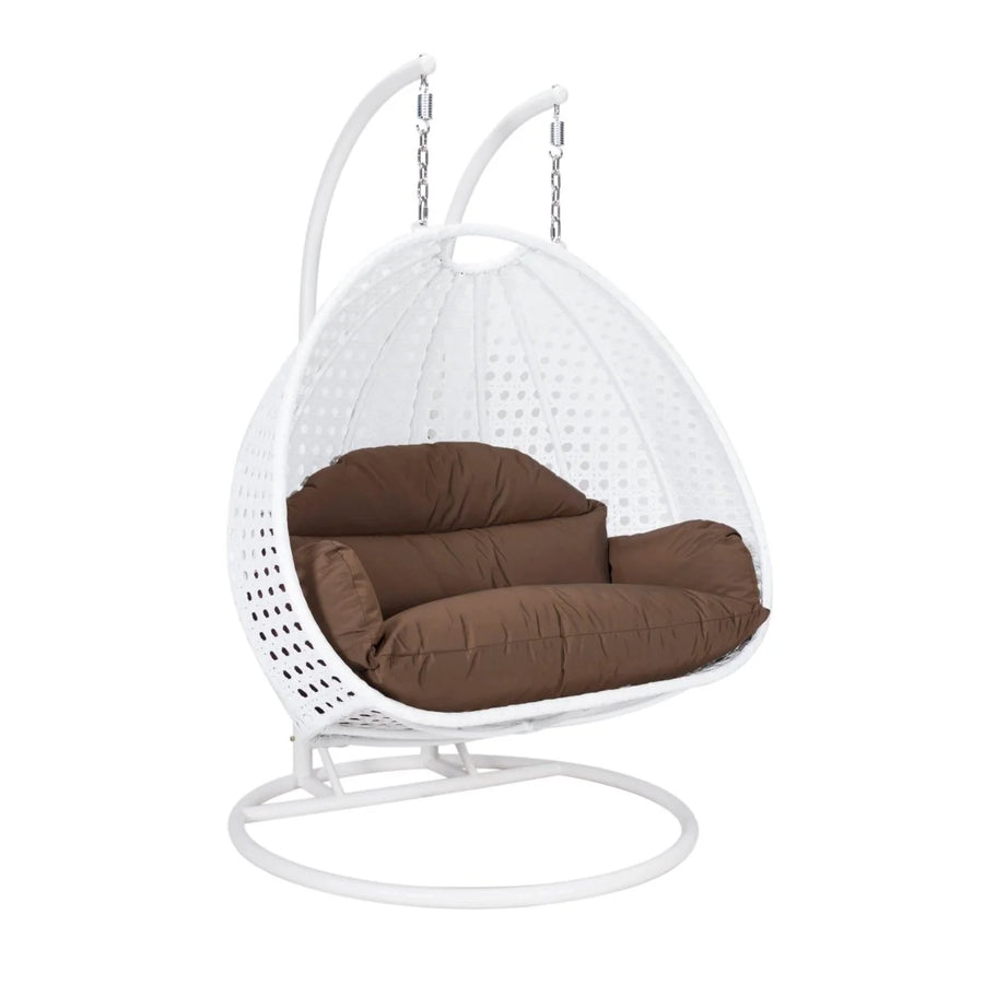 Modern Wicker Hanging Double Seater Egg Swing Chair White/Brown