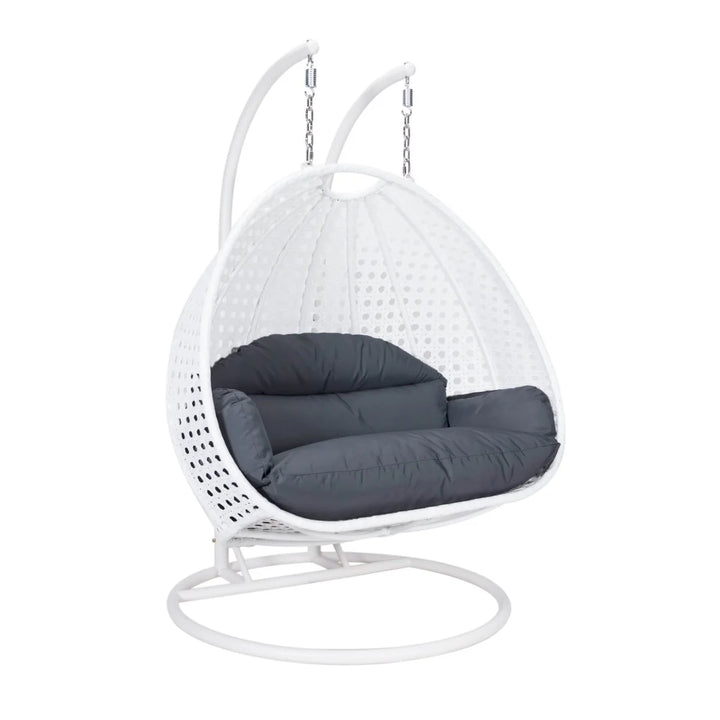 Modern Wicker Hanging Double Seater Egg Swing Chair White/Dark Grey